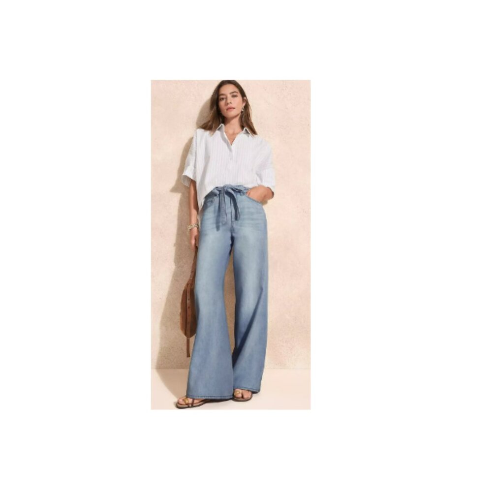 LOFT Light Blue High-Waist Wide-Leg Jeans